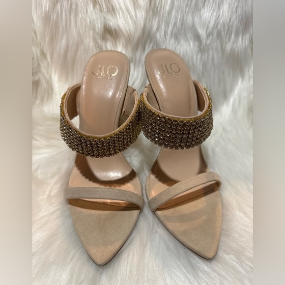Jennifer Lopez Cream and Gold Heels with Embellished Straps - Picture 1 of 8